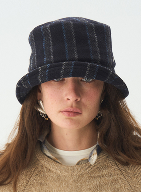 JOJOKUR 日本羊毛面料渔夫帽显脸小 深海条纹微廓形日系通勤帽子
