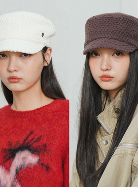 JOJOKUR 早秋复古菠萝格奶油白巧克力色_骑士帽高颅顶百搭显脸小