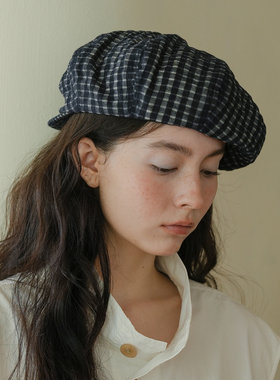 JOJOKUR「透光格纹」镇店八角报童帽半透深细格经典适配颅顶修饰