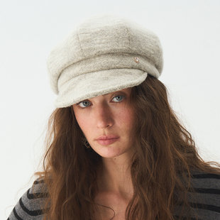 JOJOKUR 简约复古秋冬岩灰色报童帽气质羊毛呢八角帽大头围画家帽