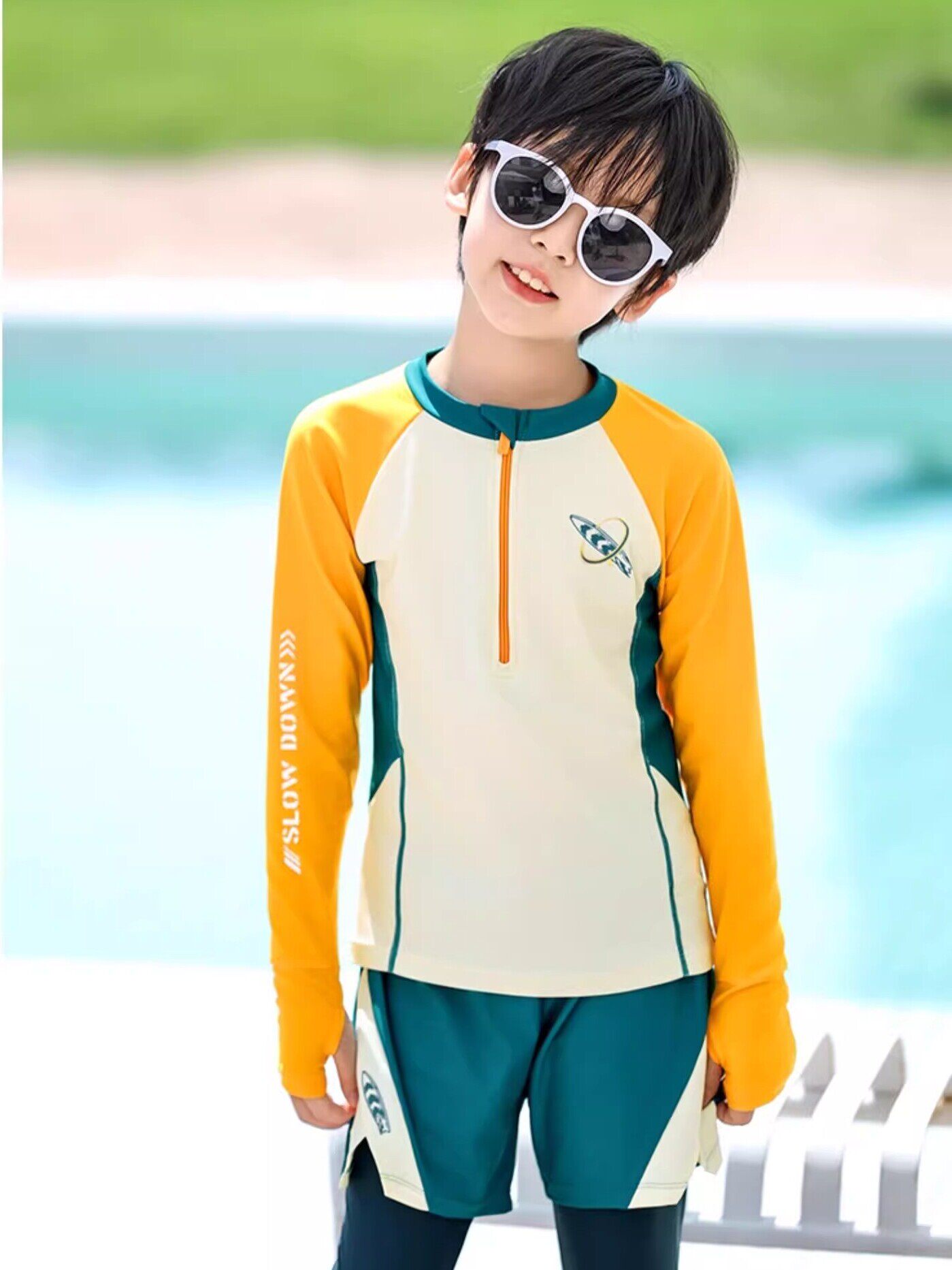 Next Vlone children's swimsuit boys split trousers long sleeves swimsuit boy quick-drying medium-sized children