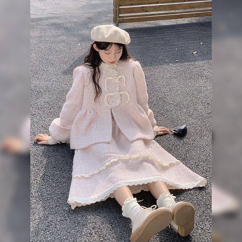 芝士小香风复古温柔风短外套秋冬季新款百搭半身裙套装甜美两件套