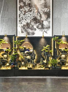 假山流水酒店装饰品摆件庭院客厅酒店招财加湿器水幕墙落地大摆件