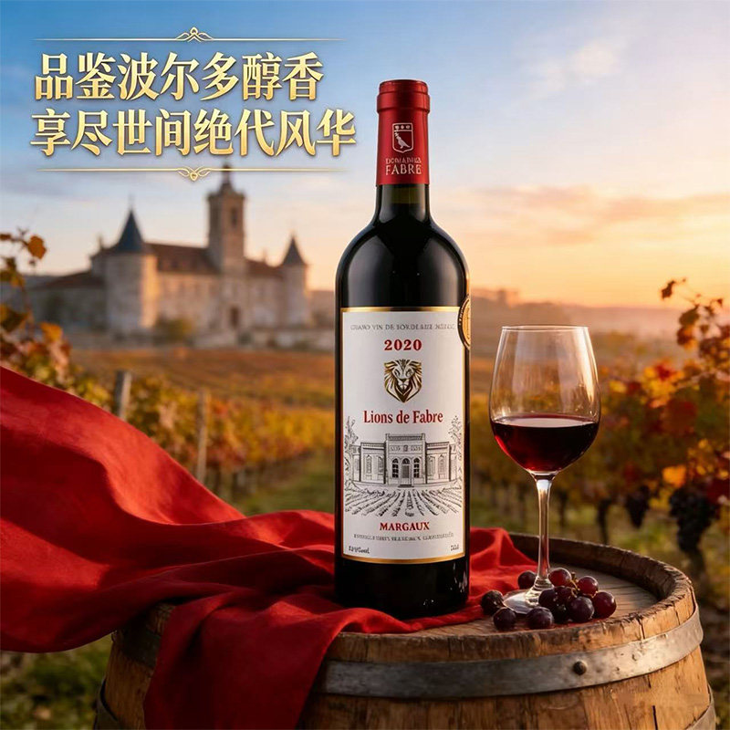 法国原酒进口波尔多金狮法布尔玛歌干红葡萄酒13度醇香浓郁红酒
