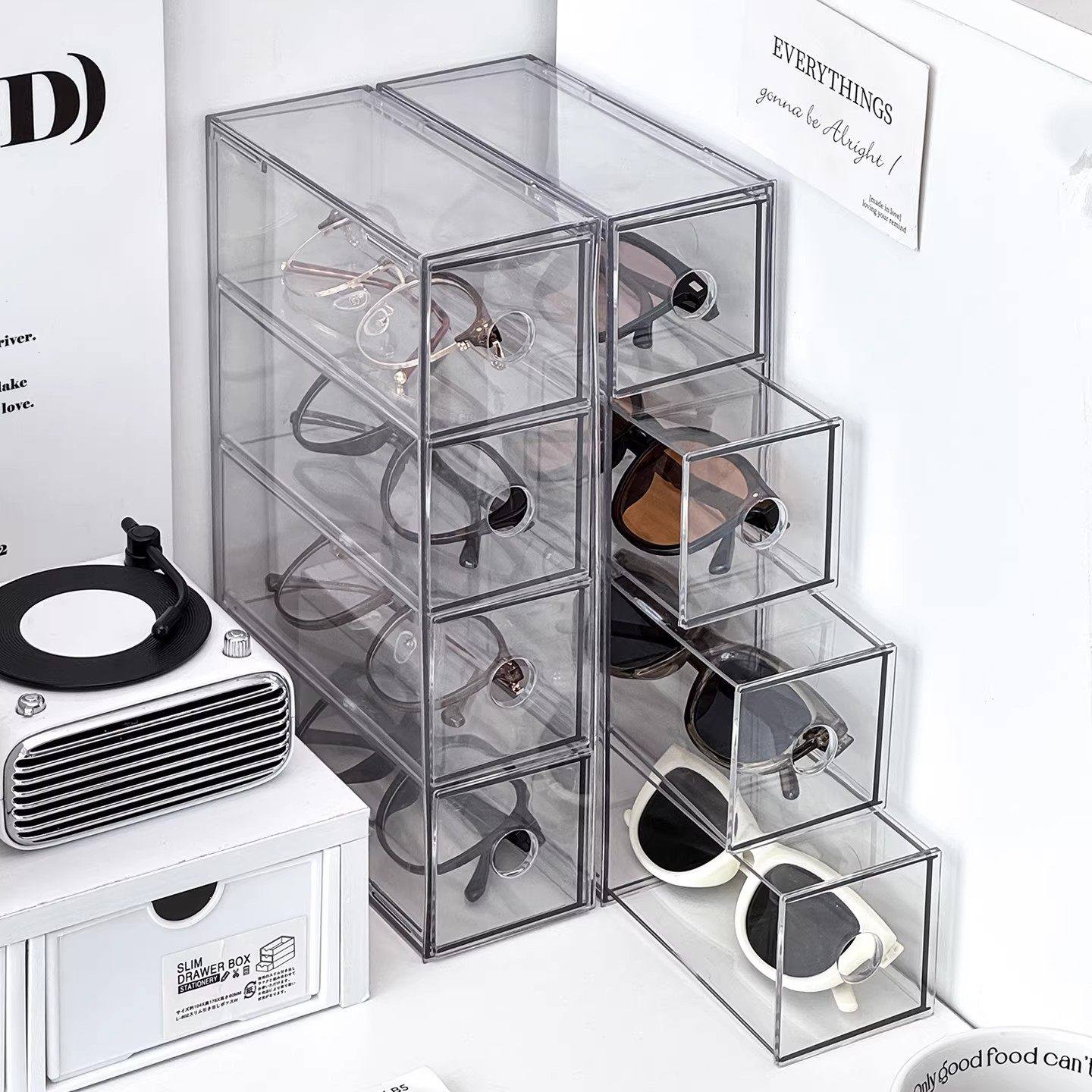 眼镜收纳盒墨镜太阳镜桌面多格抽屉式整理盒亚克力多层陈列置物架