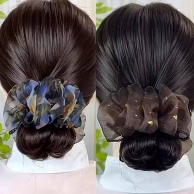 法式秋冬新款郁金香丸子夹气质时尚优雅网纱云朵中号抓夹发夹头饰