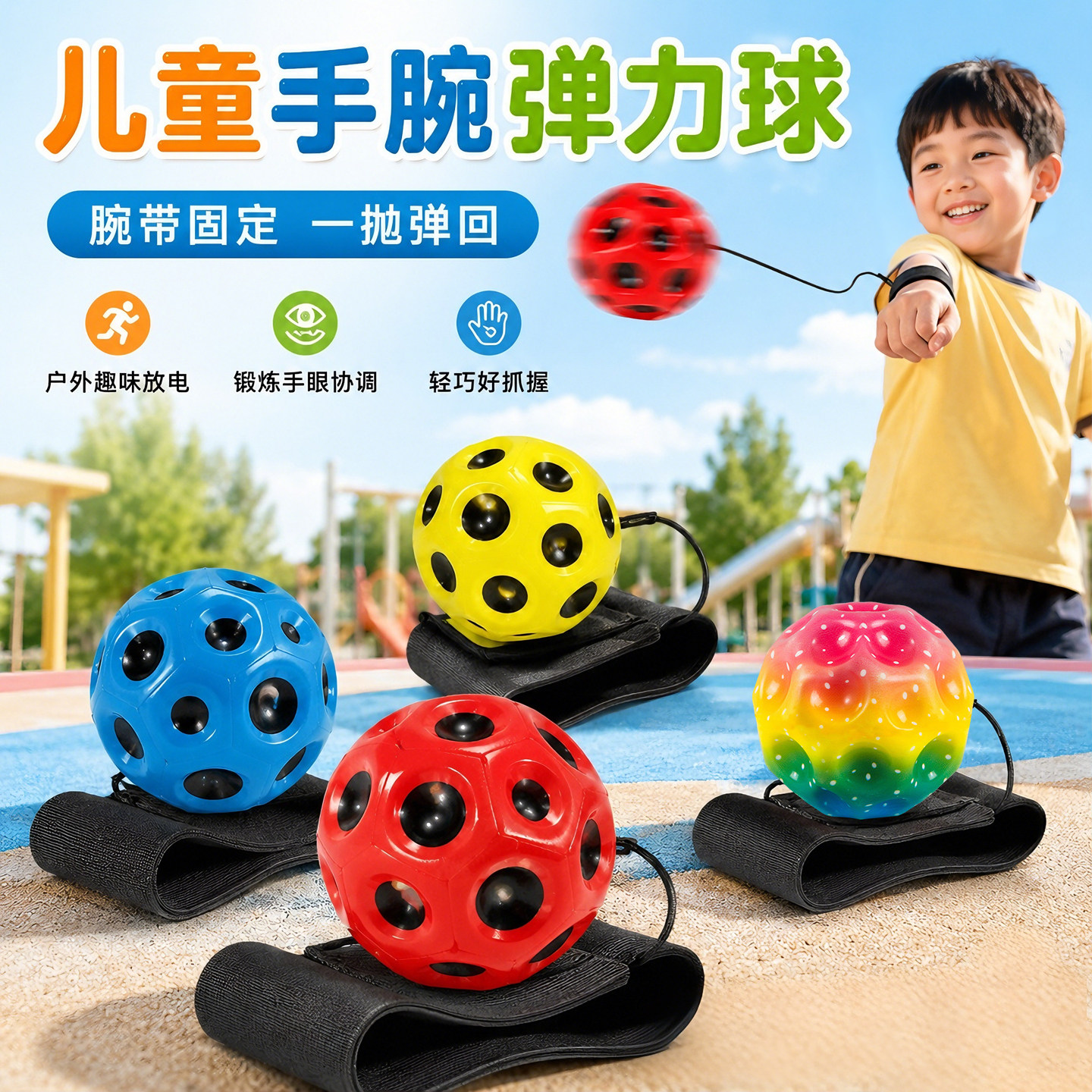 儿童手腕弹力球回弹带绳子锻炼腕力球手抛回弹反应训练解压好物