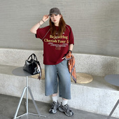 YUZI鱼子水洗牛仔裤 复古 微胖mm高腰显瘦遮肉七分中裤 街头大码 女装