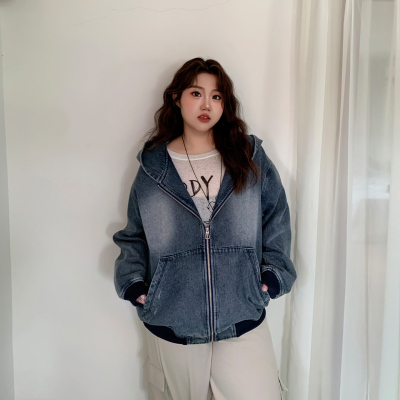 YUZI鱼子牛仔拉链连帽显瘦秋冬