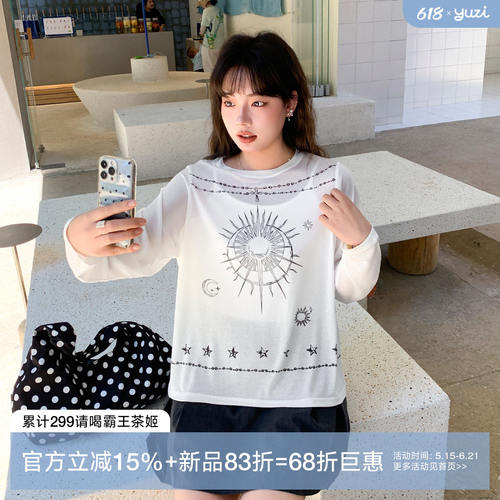 YUZI鱼子韩系印花长袖T恤薄罩衫