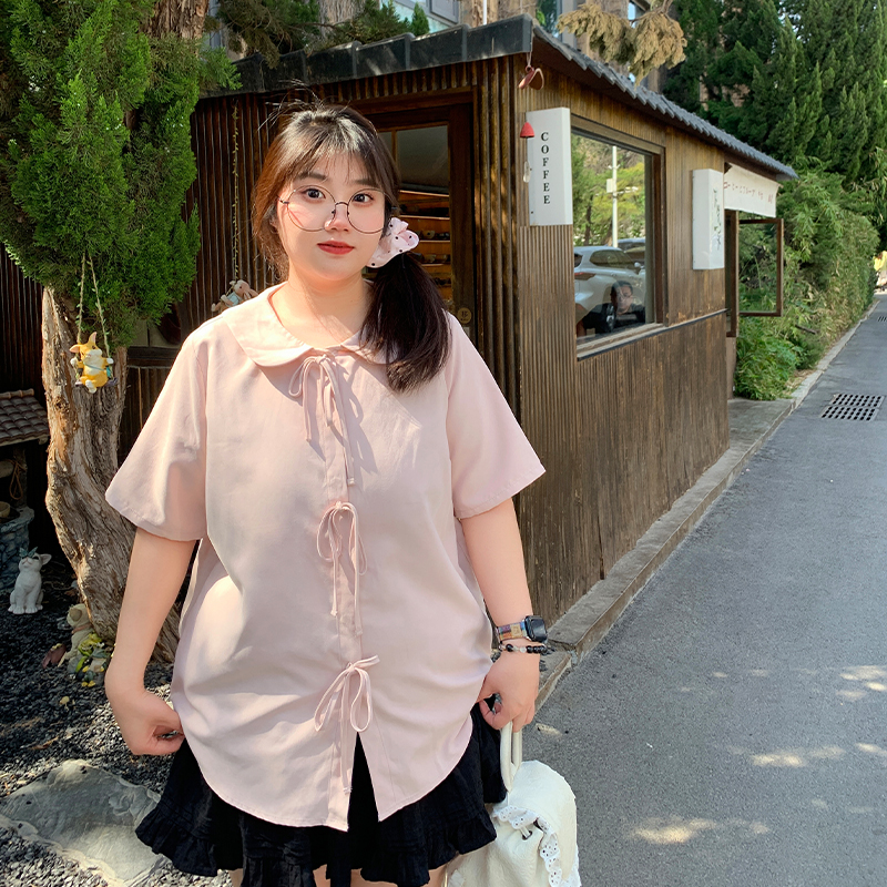 YUZI鱼子日系娃娃领系带衬衫