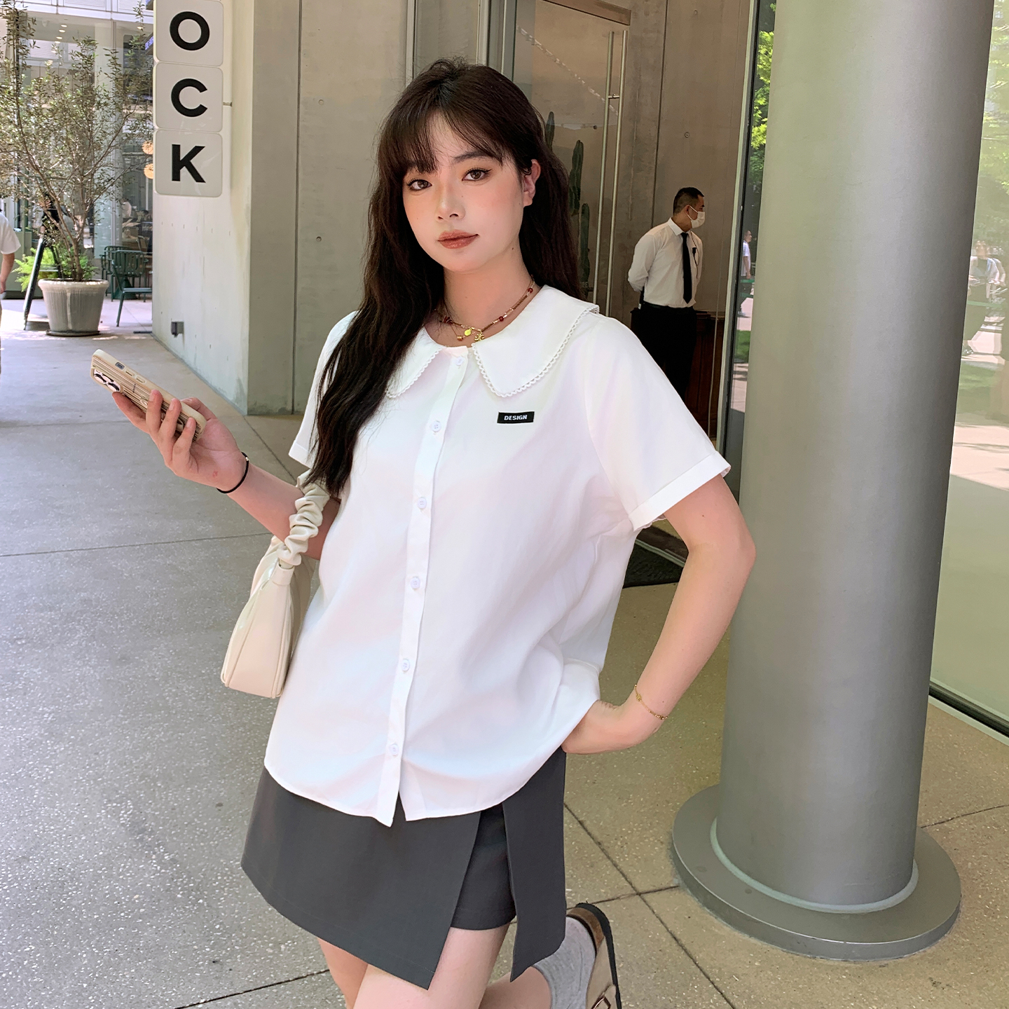 YUZI鱼子双层娃娃领刺绣衬衫