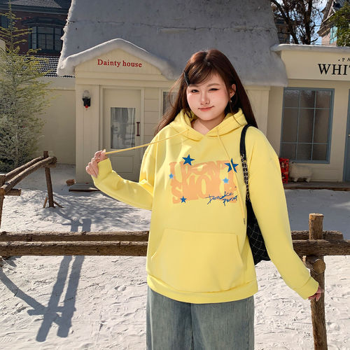 YUZI鱼子连帽卫衣星星印花大码女