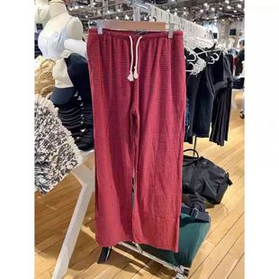 宽松长裤 Brandy bm纯棉复古运动裤 休闲红色格子直筒裤 女 Gyaru美式