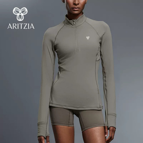 加拿大Aritzia TNA半拉链长袖瑜伽服立领修身健身上衣跑步运动t恤