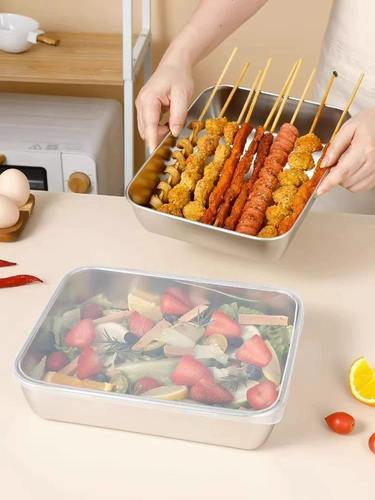 304 Свежая сталь из нержавеющей стали -коробка для хранения холодильника с крышкой для барбекю Холодную посуду тарелку с рыбой.