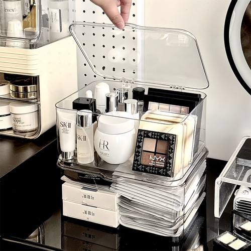 收纳盒桌面防尘整理盒杂物亚克力办公室透明卧室宿舍带盖大容量