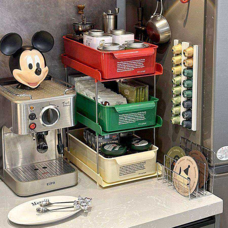 咖啡角桌面收纳盒抽屉式办公茶水间布置收纳架胶囊咖啡茶包置物架