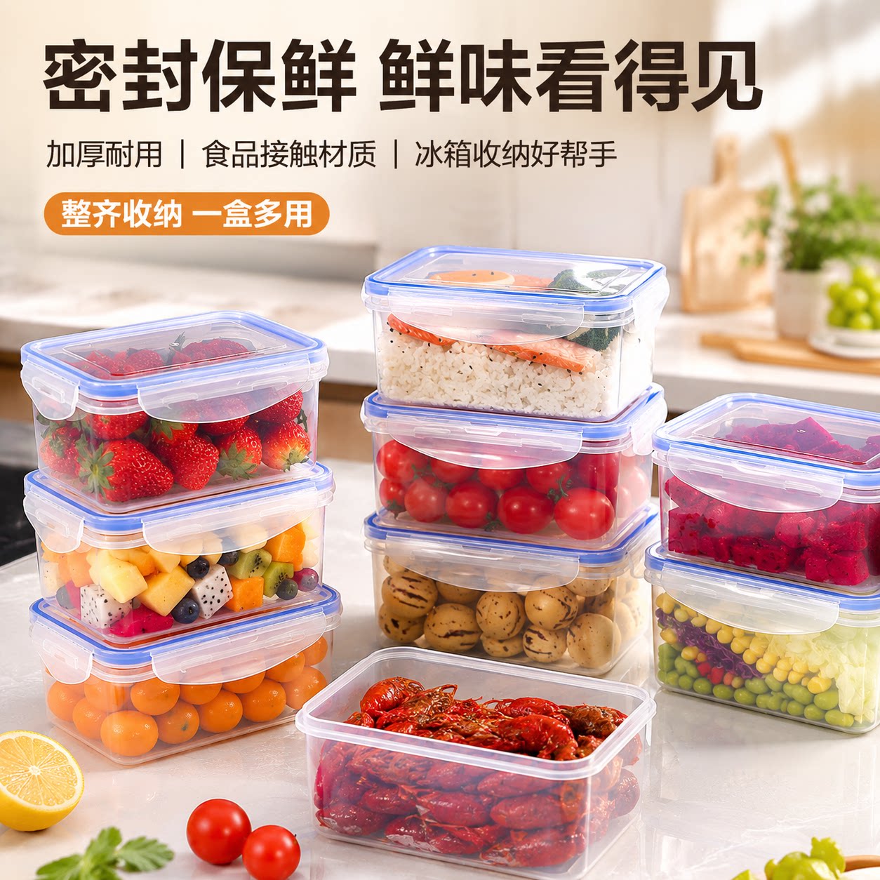 冰箱保鲜盒食品级冷冻收纳盒微波炉专用饭盒加热便当盒水果盒密封