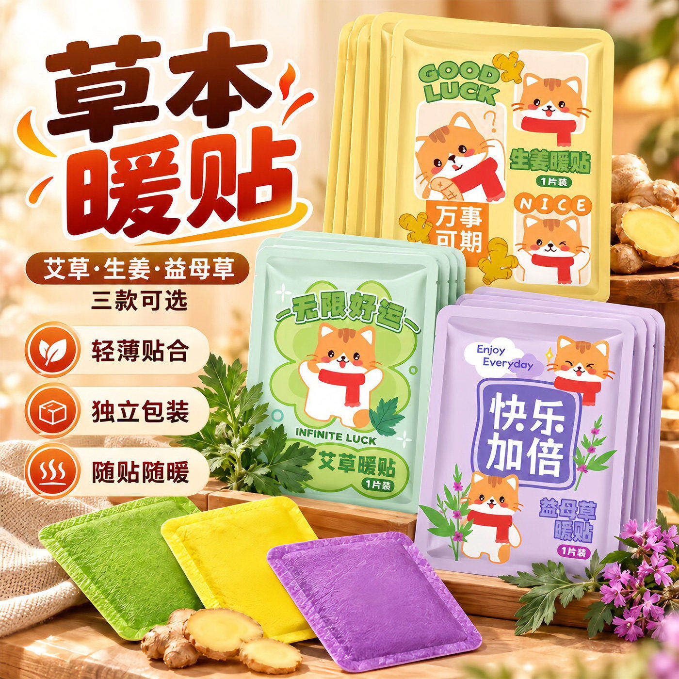 暖宝宝贴女生用12小时自发热暧身宫寒益母草热敷宫暖生姜艾草暖贴