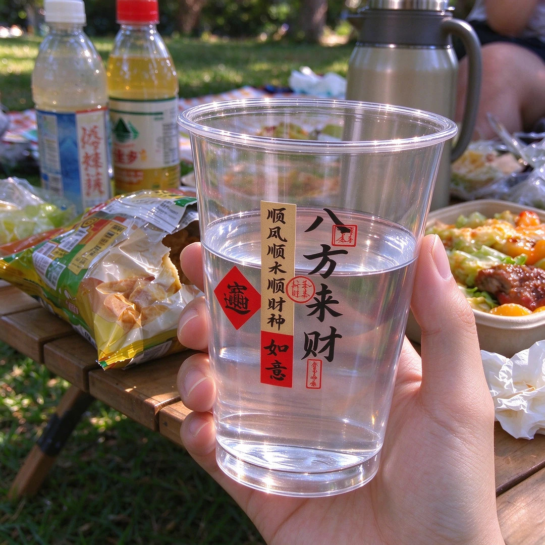 八方来财航空杯可重复使用加厚硬塑料杯一次性杯子家用过年招待杯