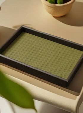 木质托盘轻奢饰品收纳戒指项链托盘皮革竹绿色复古桌面展示货盘