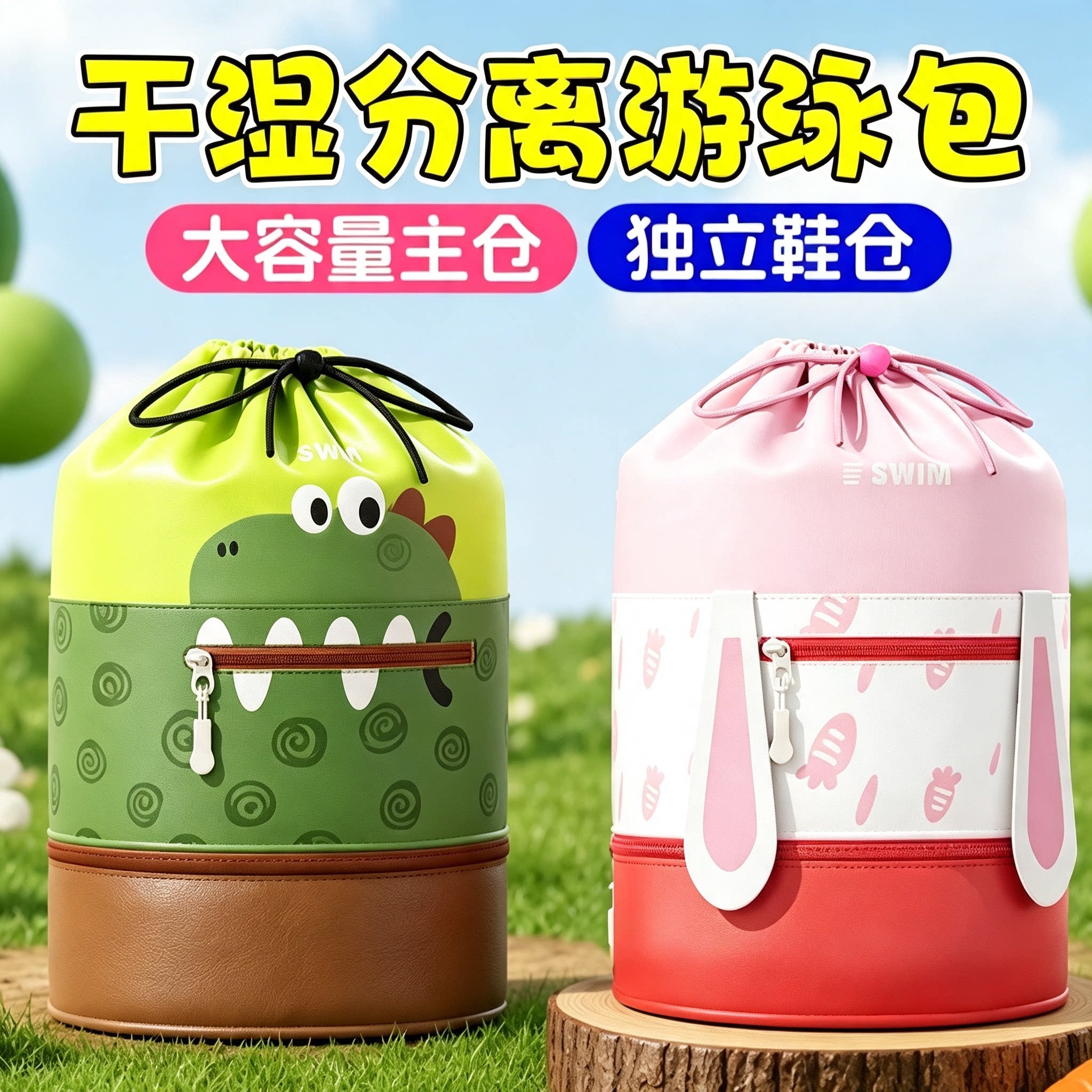 卡通游泳包防水收纳包夏日女生海边泼水节手提便携式大容量双肩包