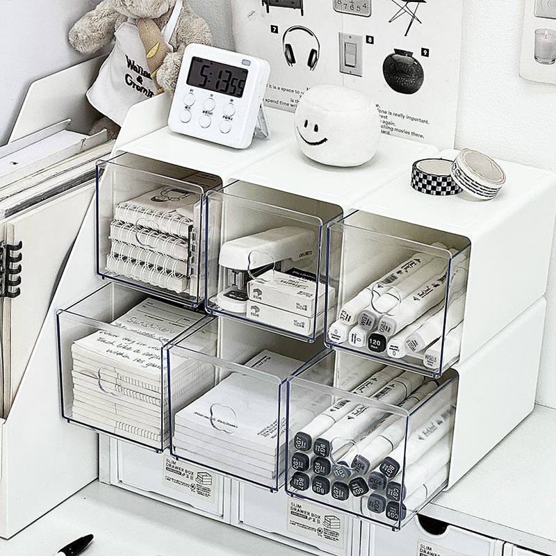 桌面收纳盒抽屉式办公室杂物亚克力置物架文具整理盒学生