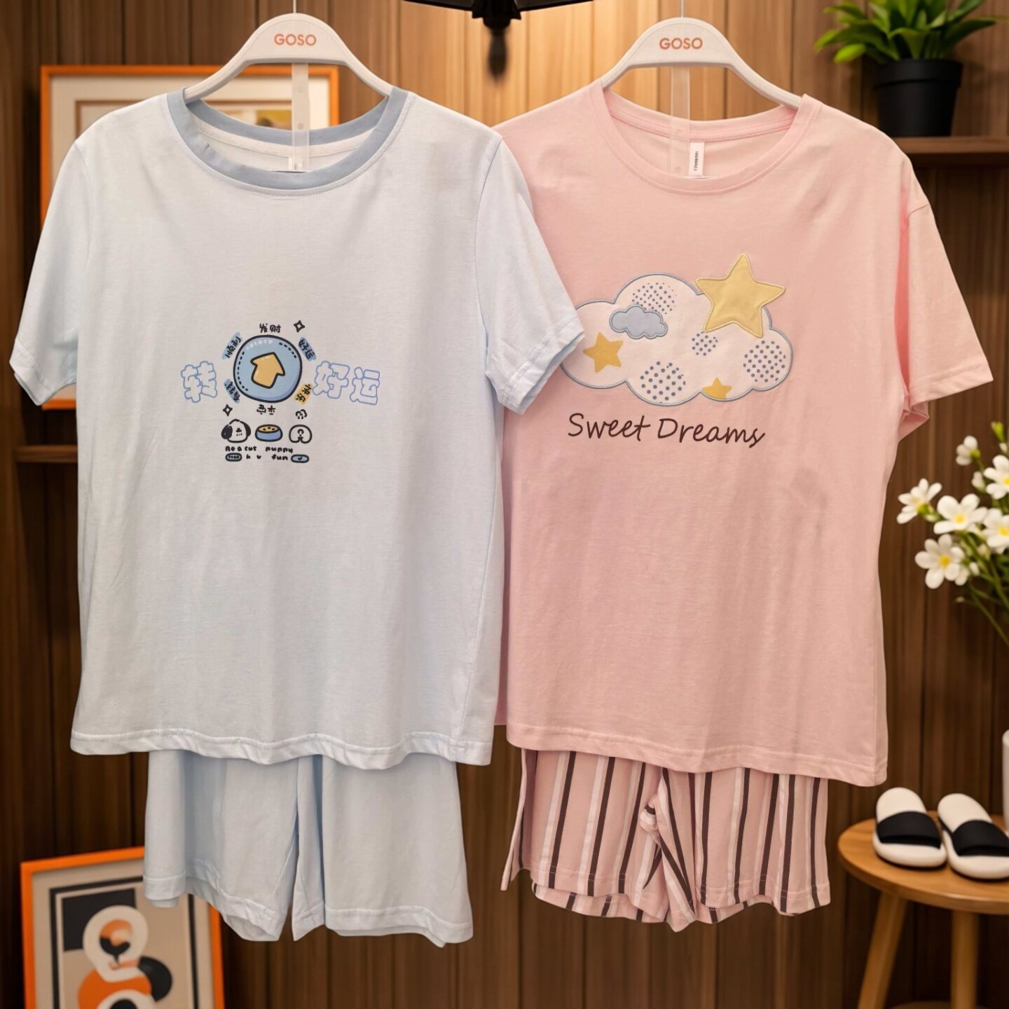 香蜜闺秀女士全棉短袖短裤睡衣