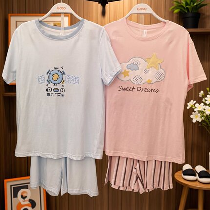 香蜜闺秀26203038女士套头休闲可爱减龄纯棉短袖短裤家居服套装