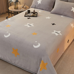 牛奶珊瑚绒床单单件双面法兰加绒加厚床盖秋冬天季 毛毯三件套毛绒