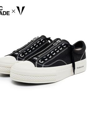 TCMADE X ATTS联名 019高密帆布鞋日系厚底低帮鞋 拉链系带硫化鞋