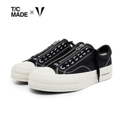 TCMADE X ATTS联名 019高密帆布鞋日系厚底低帮鞋 拉链系带硫化鞋