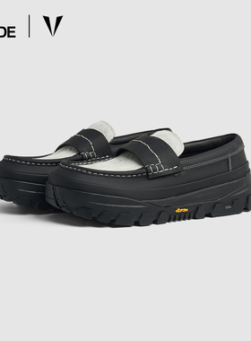 TCMADE X ATTS联名VIBRAM厚底乐福鞋头层牛皮拼接马毛一脚蹬皮鞋