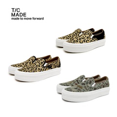 TC MADE 013一脚蹬帆布鞋 厚底拼接皮 增高 硫化低帮鞋 豹纹 迷彩