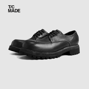 圆头方皮鞋 TCMADExOD DARKNESS联名Vibram厚底水洗做旧马皮德比鞋