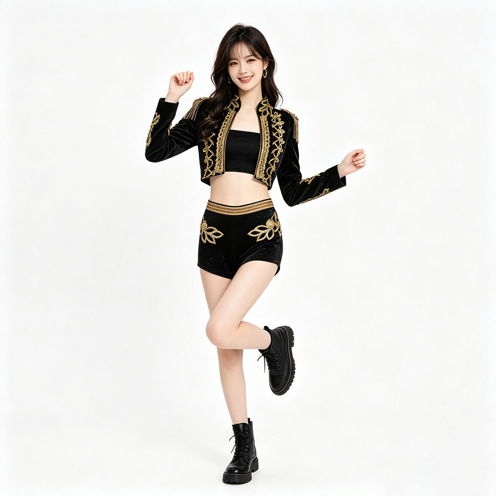 aespa女团宁艺卓同款cos服kpop爵士舞蹈服爱豆黑金打歌cosplay服