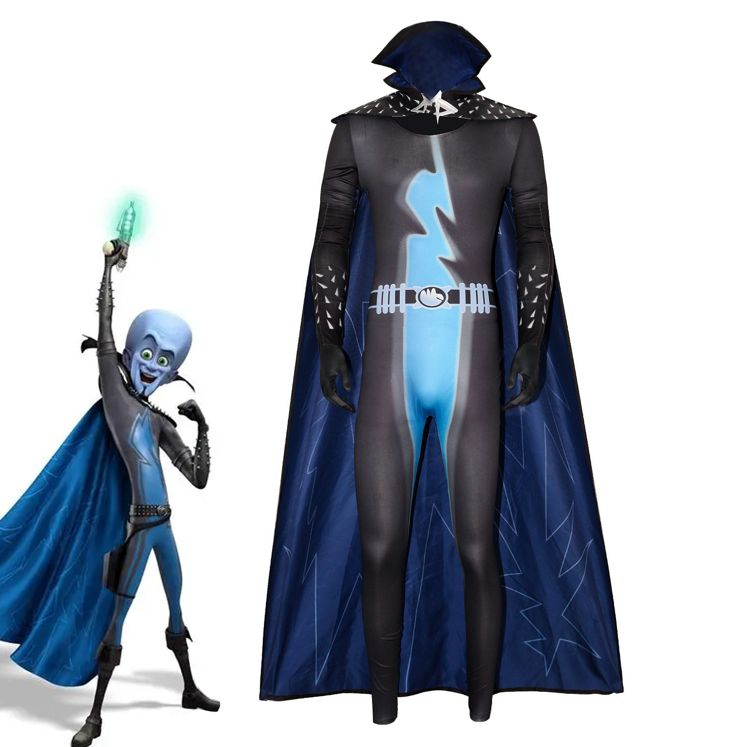 跨境新款MegamindPlush超级大坏蛋连体衣披风舞台表演服现货