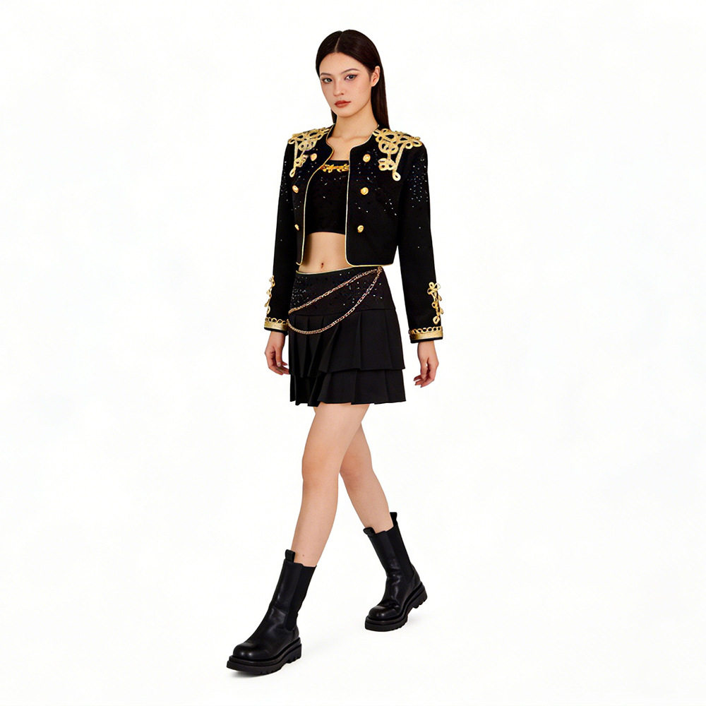aespa女团宁艺卓同款cos服kpop爵士舞蹈服爱豆黑金打歌cosplay服