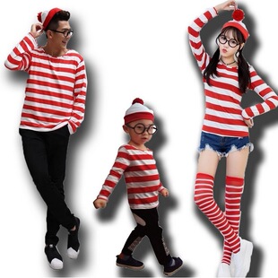 聪明的沃里 Where's Wally 英国动漫人物cosplay服 万圣节亲子装