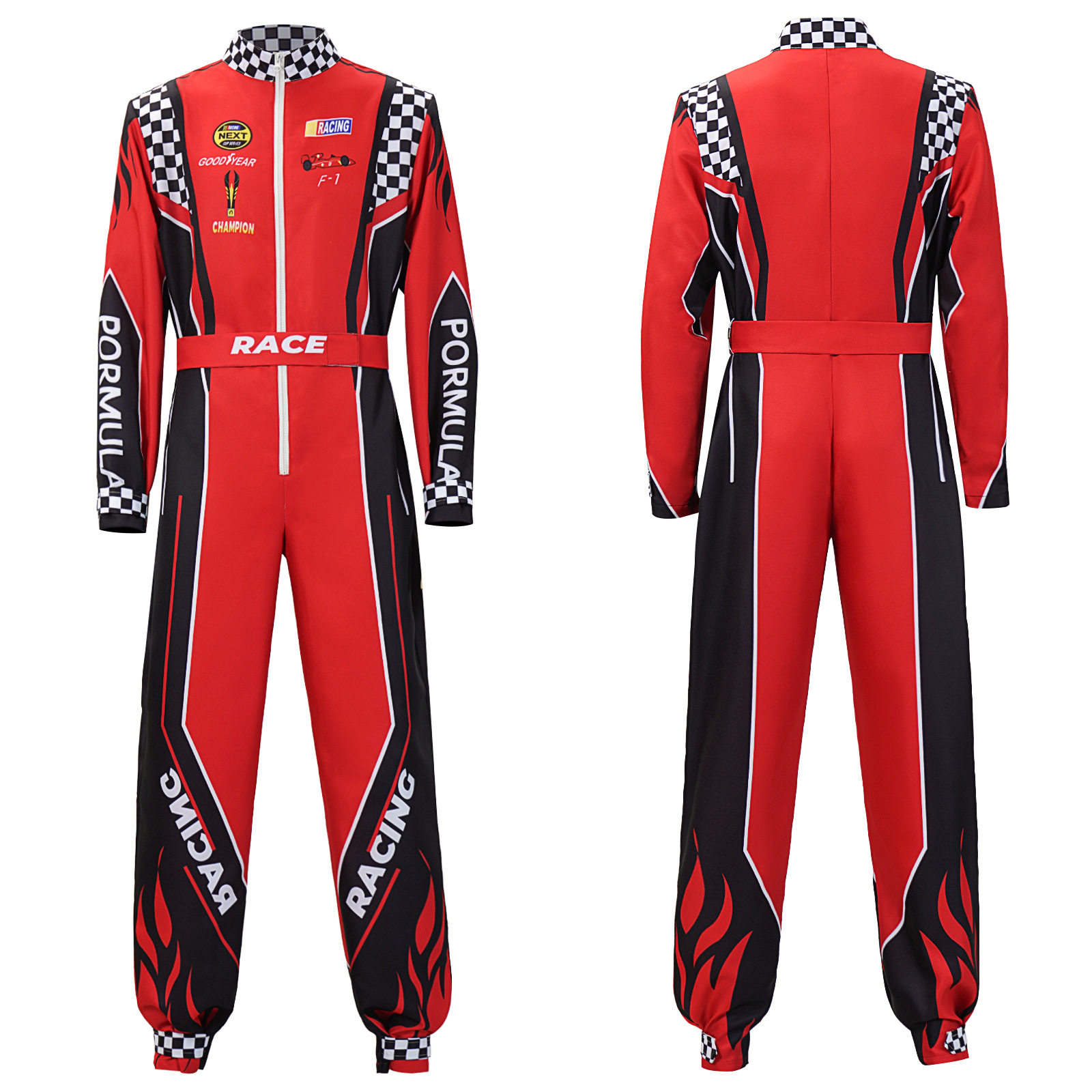 F1风格红色连体赛车服成人儿童卡丁车越野沙滩车骑行服cos服装