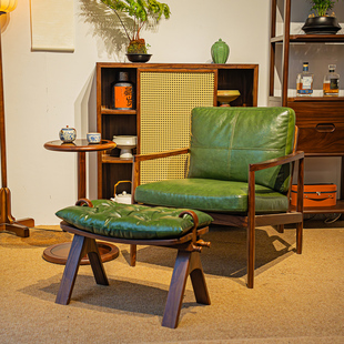 观见 单人主人沙发椅黑胡桃色实木设计师小户型客厅休闲真皮椅子