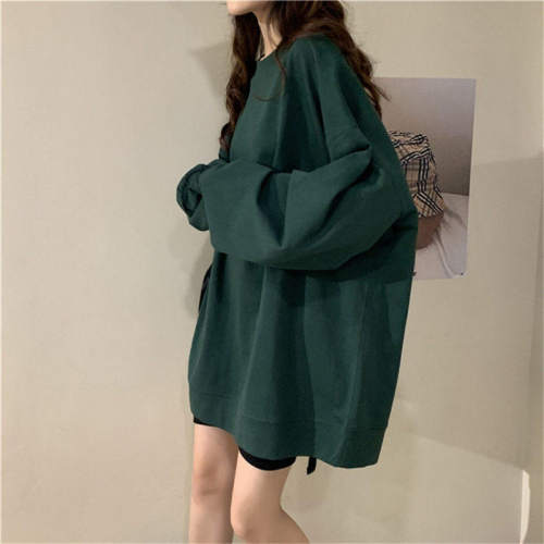 网红炸街绿色厚T恤2023女