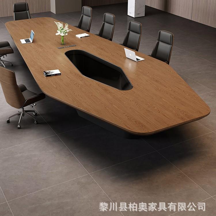 轻奢高级感会议室桌椅组合胡桃色会议桌长桌简约现代长方形洽谈桌