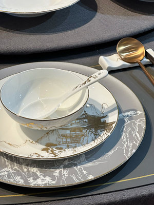 JININI会所摆台餐具摆台商用会所招待包间餐厅碗盘子新中式风格