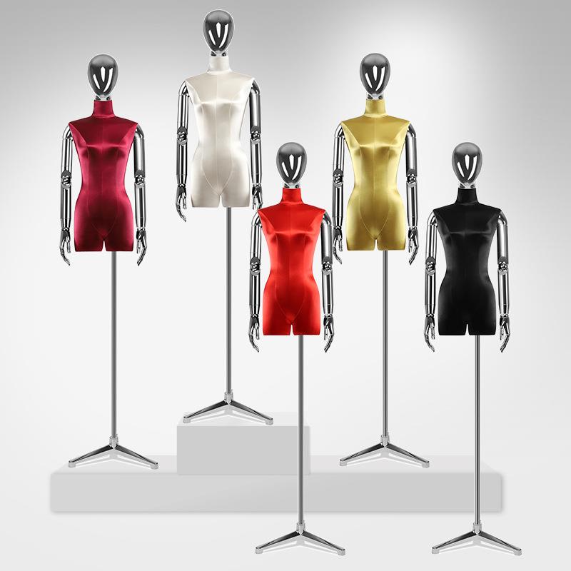 爆款韩版丝绸电镀头模特道具时尚金色银色手臂女半身模特新品上市