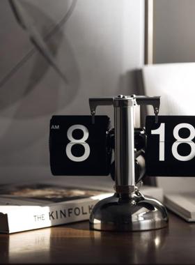 创意自动翻页时钟摆台式家居客厅茶几电视柜装饰品办公室桌面摆件