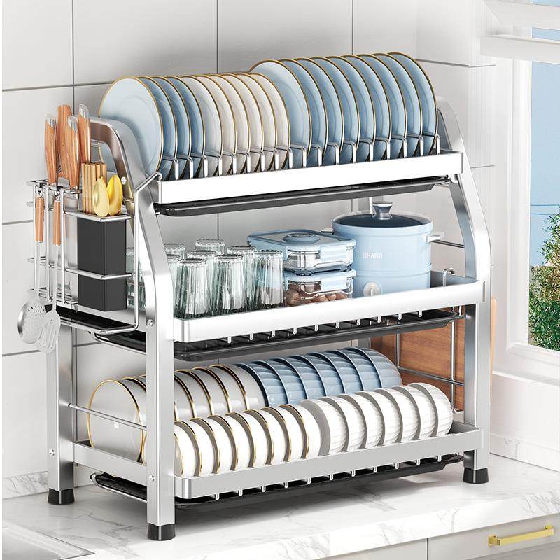 不锈钢厨房碗碟收纳架家用盘子碗筷多功能置物架放碗盘碗柜北李,厨房/烹饪用具,抹布架/厨房清洁收纳架,淘宝优惠券,粉丝福利购,淘宝优惠卷