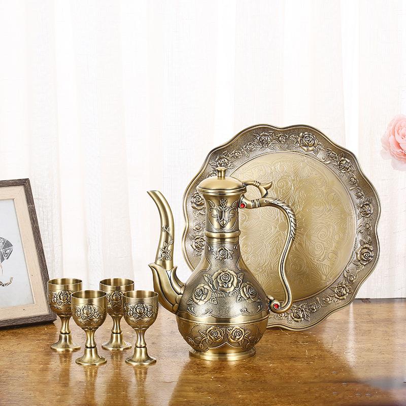新款创意金属青铜色酒具套装欧式复古高档礼品盒家居酒柜装饰酒壶
