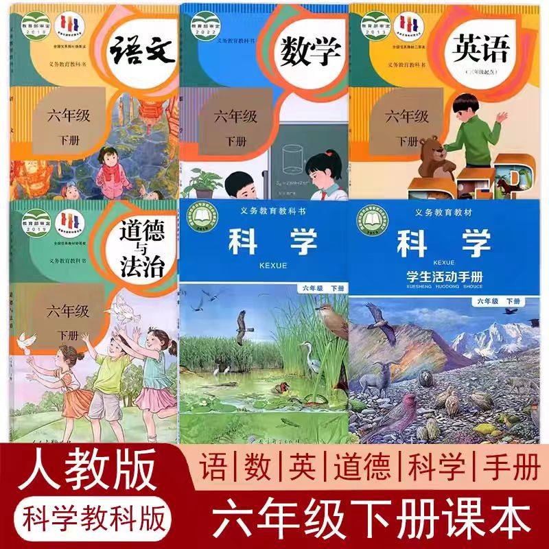 正版小学6六年级下册语数英科道德课本人教版部编版六下语文数学英语PEP+道德+教科版科学+手册全套6本课本教材六下语数英道德科学